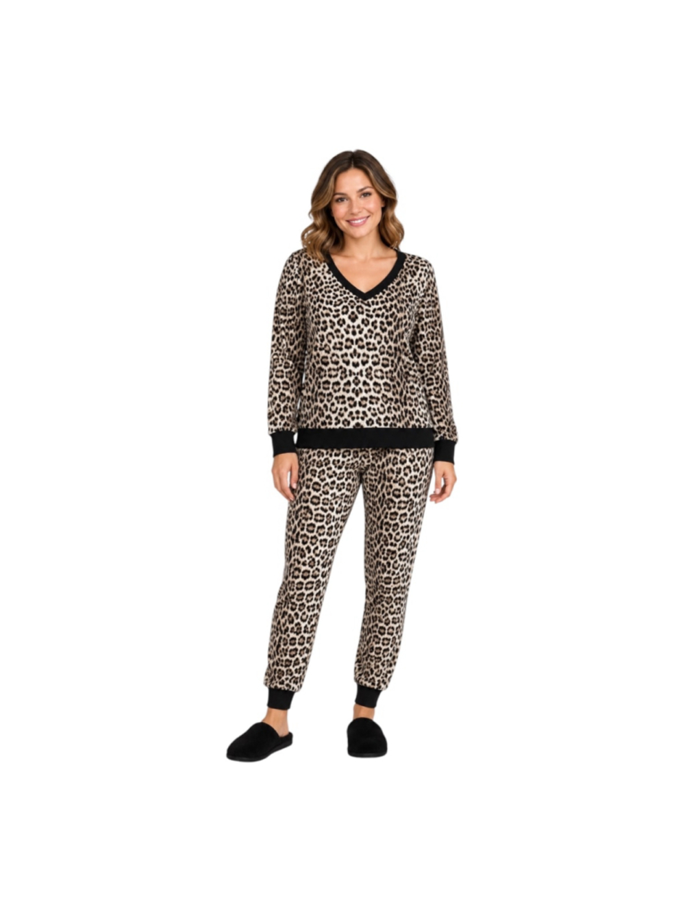 Betsey Johnson Leopard Print Pajama Set Long Sleeve Joggers Large